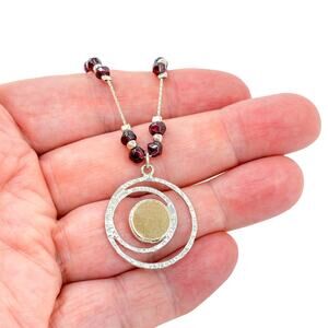 Estate 14ct Circle Sterling Silver 925 Garnet Bead Necklace 17"